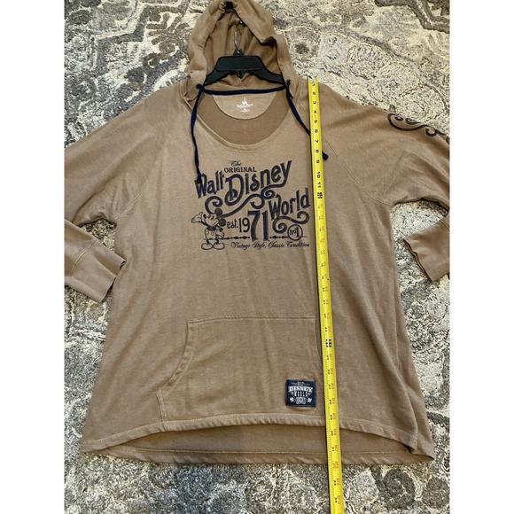 Disney Parks Hoodie Womens 2XL Walt World Brown Pullover Sweatshirt Mickey Logo - Picture 8 of 10